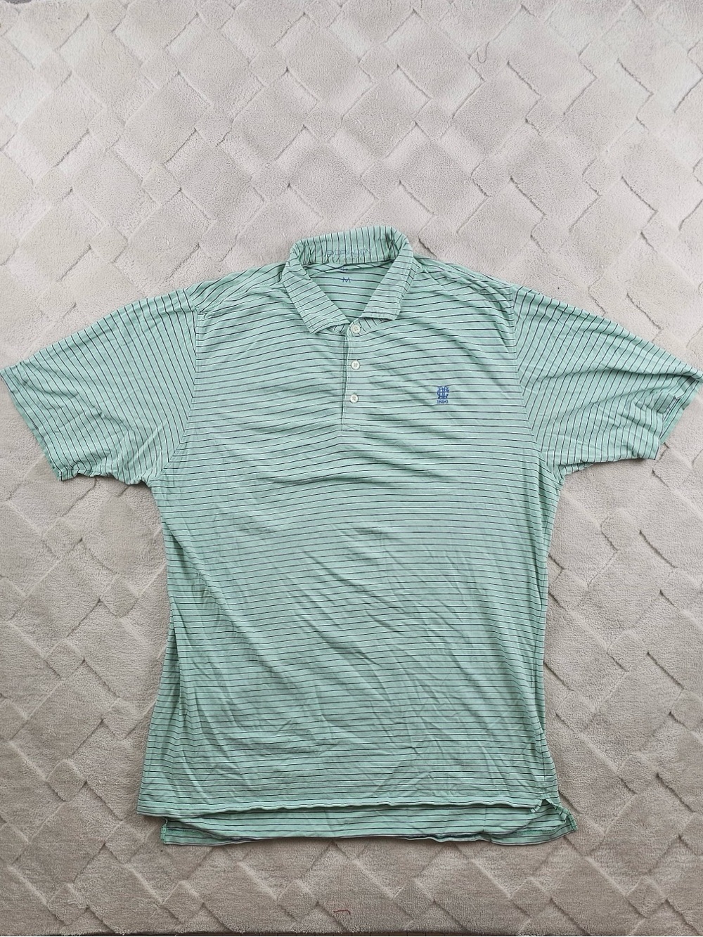 B.Draddy Polo Shirt Mens Medium Striped Green Blue Performance Golf Preppy